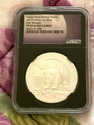 2017 - Z - Silver Panda Moon Festival Medal Proof - 70 Ultra Cameo - First Releases