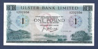 [an] Northern Ireland Ulster Bank 1 Pound 1966 P321a Ef