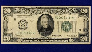 1928 Twenty Dollar Note Currency Star Note No.  8 St.  Louis Reserve Circ.  Rare