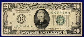 1928 Twenty Dollar Note Currency STAR NOTE No.  8 St.  Louis Reserve Circ.  Rare 7