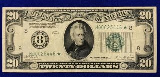 1928 Twenty Dollar Note Currency STAR NOTE No.  8 St.  Louis Reserve Circ.  Rare 8