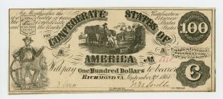 1861 T - 13 $100 The Confederate States Of America Note - Civil War Era