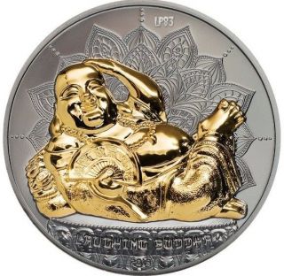 2018 2 Oz Silver Palau $10 Laughing Buddha Lying Coin.