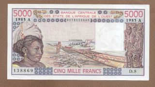 West African States: 5000 Francs Banknote,  (au/unc),  P - 108an,  1985,