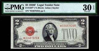 1928f $2 Two Dollar Red Seal ( (star))  Legal Tender • Pmg 30epq • Fr.  1507