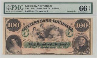 18xx Citizens Bank Of Louisiana Orleans $100 " X - Rare " ( (pmg 66 Epq))