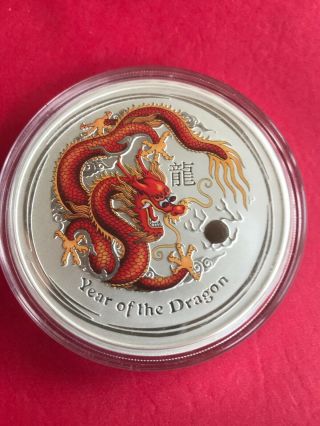 2012 Australian 5 Ounce 999 Silver Colored Year Of The Dragon Coin