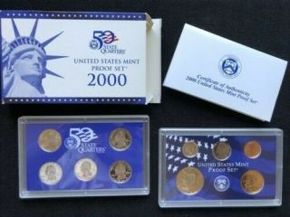 2000 - S Us Silver (90) Proof Set Complete,  Box,  State Quarter