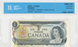 Bank Of Canada Replacement 1 Dollar 1973 Bc - 46aa Gu2955877 - Cccs Unc - 60