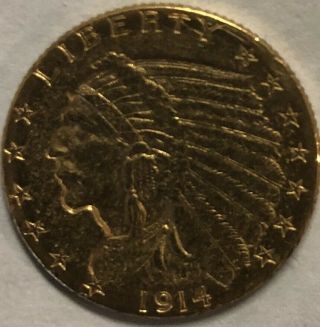 1914 D Gold Indian Head 2 1/2 Dollar $2.  5 Quarter Eagle Coin 3