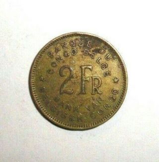 1947 Belgian Congo 2 francs,  Elephant,  animal wildlife coin 2