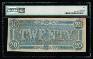 AFFORDABLE CSA T - 67 1864 CONFEDERATE $20 NOTE PMG 50 ABOUT UNCIRCULATED 2