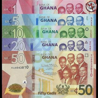 Ghana - 2019 - 1,  5,  10,  20 And 50 Cedis 2019 - 5 Notes - Unc
