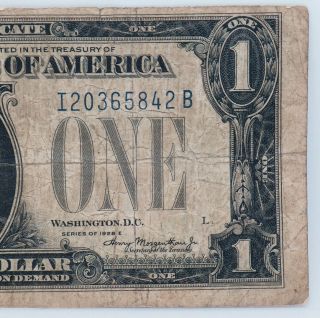 Rare 1928e Silver Certificate $1 Dollar Bill; Funny Back; Blue Seal; I - B Block