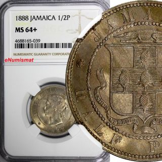 Jamaica Victoria 1888 1/2 Penny Ngc Ms64,  Mintage - 96,  000 Gem Bu Toning Km 16