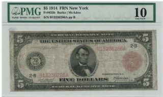 1914 $5.  00 Red Seal,  Pmg 10