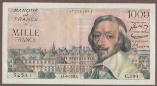 1955 France 1,  000 Franc Note