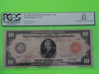 Fr 893a 1914 Red Seal $10 York Federal Reserve Note Ten Dollar Bill Fine 12 2