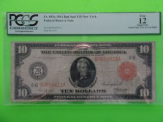 Fr 893a 1914 Red Seal $10 York Federal Reserve Note Ten Dollar Bill Fine 12 3