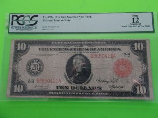 Fr 893a 1914 Red Seal $10 York Federal Reserve Note Ten Dollar Bill Fine 12 4