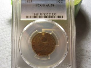 1835 Classic Head Half Cent Pcgs Graded Au58 (1/2 Cent Choice Au)