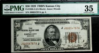 1929 $50 Frbn Kansas City,  Mo Fr.  1880 - J Pmg 35 Choice Very Fine