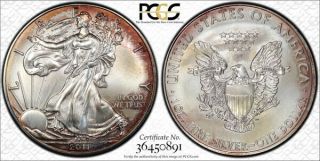 2011 American Silver Eagle Ase Pcgs Ms67 - Colorful & Unique Toning