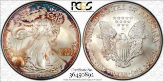 2005 American Silver Eagle Ase Pcgs Ms67 - Colorful & Unique Toning