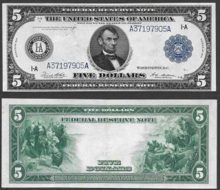 1914 $5 Federal Reserve Bank Note Philadelphia Crisp Almost Uncirculated
