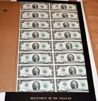 1976 Uncut Sheet Of 16 $2 Two Dollar Star Boston Federal Reserve Notes Gem