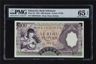 1958 Indonesia Bank Indonesia 1000 Rupiah Pick 62 Pmg 65 Epq Gem Unc