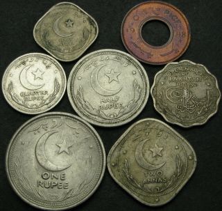Pakistan 1 Pice,  1/2,  2 Annas,  1/4,  1/2,  1 Rupee 1948/1952 - 7 Coins - 2941 ¤