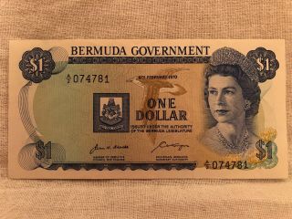 1970 Bermuda $1 Bill British Colonial 1 Dollar Note Queen Elizabeth Ii Perfect