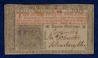 1776 Jersey 12 Shillings Colonial Currency Note