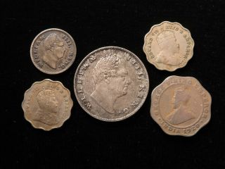India,  5x British Empire Silver & Nickel Coins 1835 - 1920