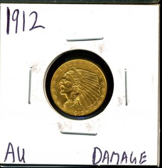 1912 G$2.  5 Indian Head Gold Quarter Eagle With Au Detail