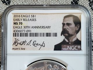 2016 Wyatt Earp Ngc Ms70 Er 30th Silver Dollar Eagle Coin Tombstone Wild West