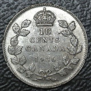 Old Canadian Coin 1936 - 10 Cents -.  800 Silver - George V - Coin