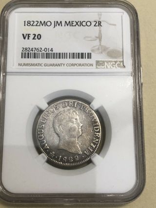MÉxico Imperio Iturbide 1822 Mexico 2 Reales Silver Coin Very Scarce Vf 20