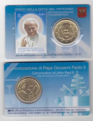 Vatican - 50 Cents Unc Coin,  Stamp 2014 Year Pope Giovanni Paolo Ii