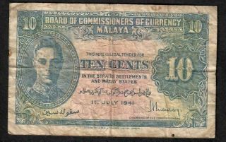 10 Cents From British Malaya 1941