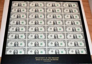 1981 Uncut Sheet Of 32 $1 Dollar Boston Federal Reserve Notes Gem Notes