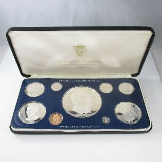 1975 Republic Of Panama 9 Coin Proof Set Franklin W/ Sterling Silver
