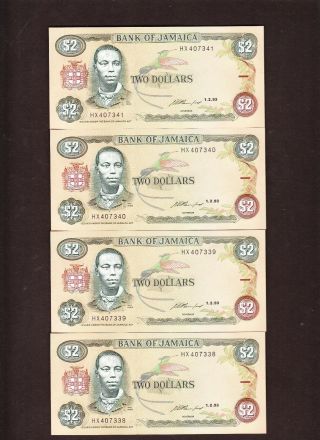 Jamaica 2 Dollars 1993 P - 69e Unc X 4