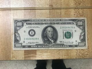 1969 I $100 One Hundred Dollar Bill Federal Reserve Minneapolis Low Number