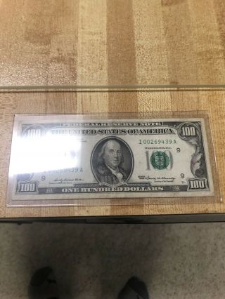 1969 I $100 One Hundred Dollar Bill Federal Reserve Minneapolis Low Number 3