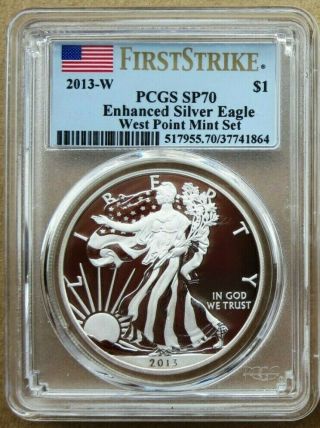 2013 - W $1 Silver Eagle Enhanced State West Point Set Pcgs Ms70