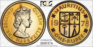 1978 Mauritius One Rupee Pcgs Pr67 Toned Gem Top Pop One Graded Higher