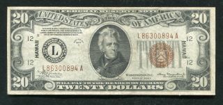 Fr.  2305 1934 - A $20 Twenty Dollars “hawaii” Frn Federal Reserve Note Xf