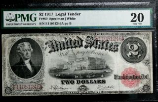 1917 $2 Legal Tender Note Fr 60 Pmg 20 Very Fine Speelman White